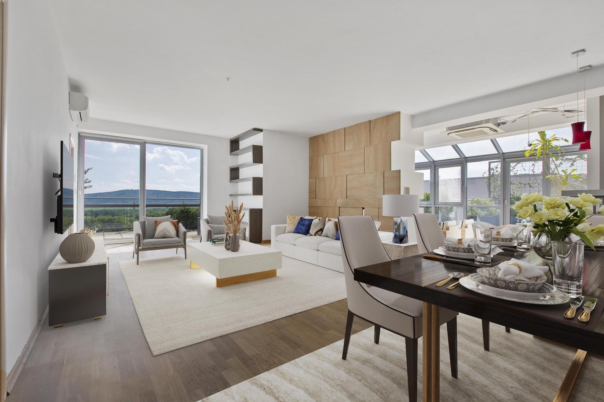 Virtual staging obývačky s jedálenskou zónou