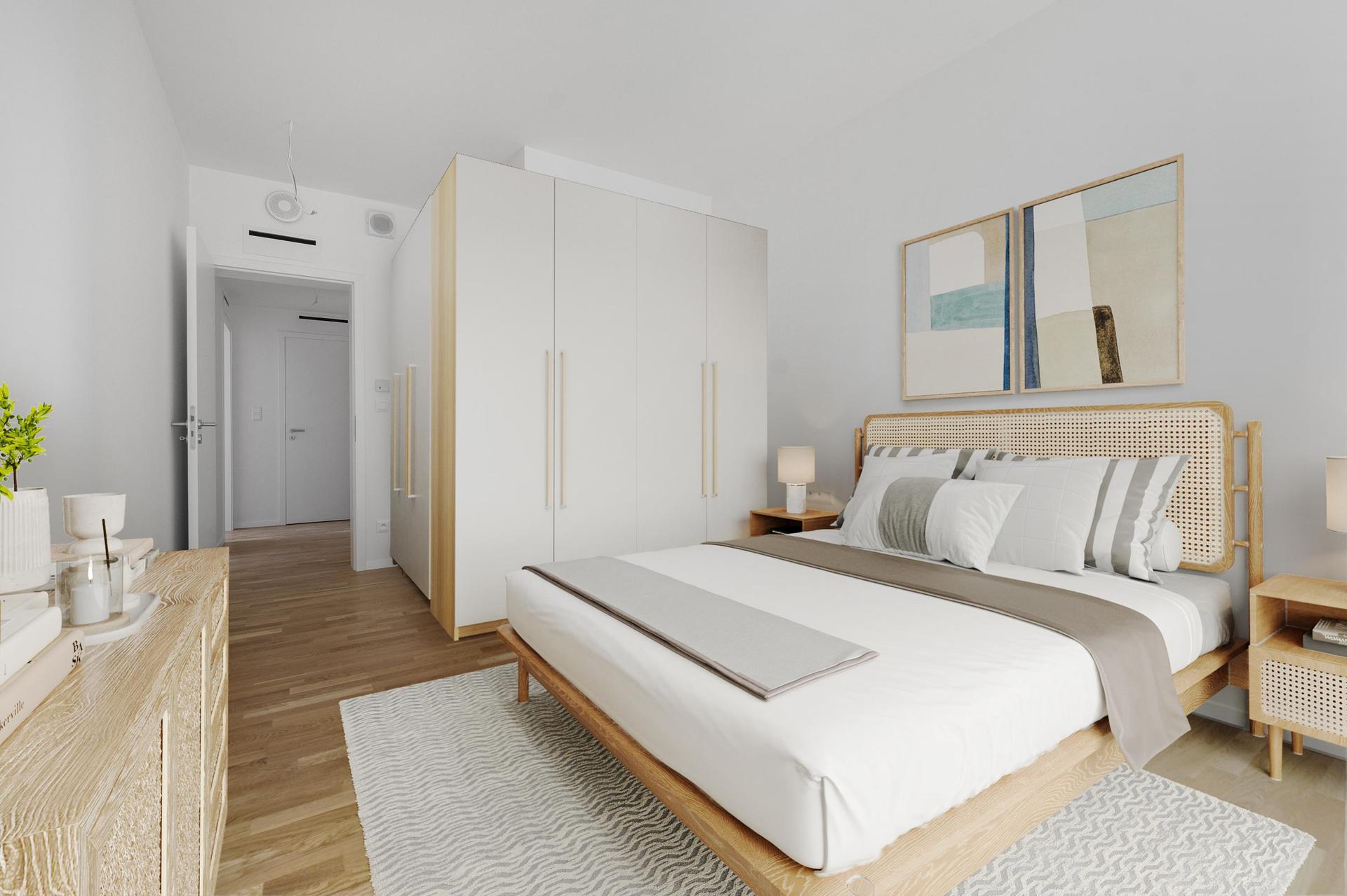 Virtual staging modernej spálne